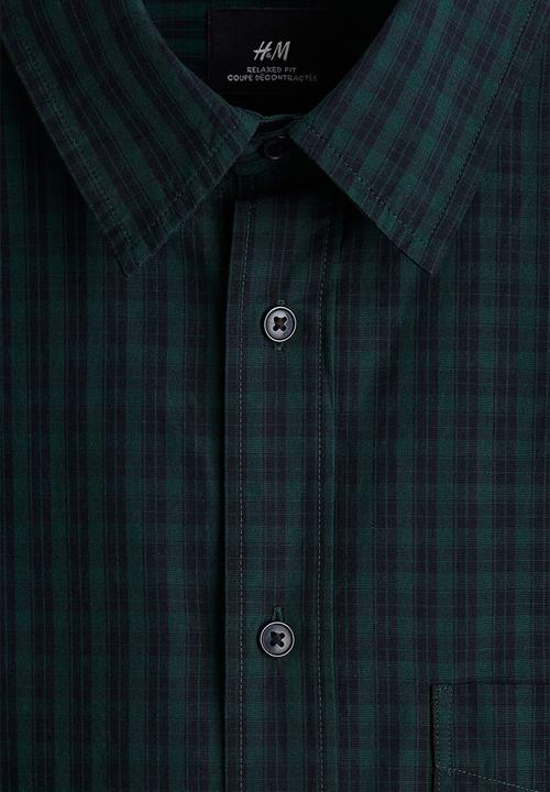 H&M - Relaxed fit cotton shirt - forest green/checked
