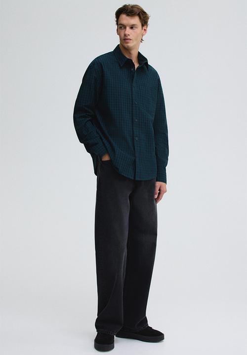 H&M - Relaxed fit cotton shirt - forest green/checked