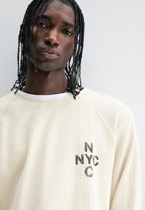 H&M - Regular fit waffled long-sleeved top - light beige nyc