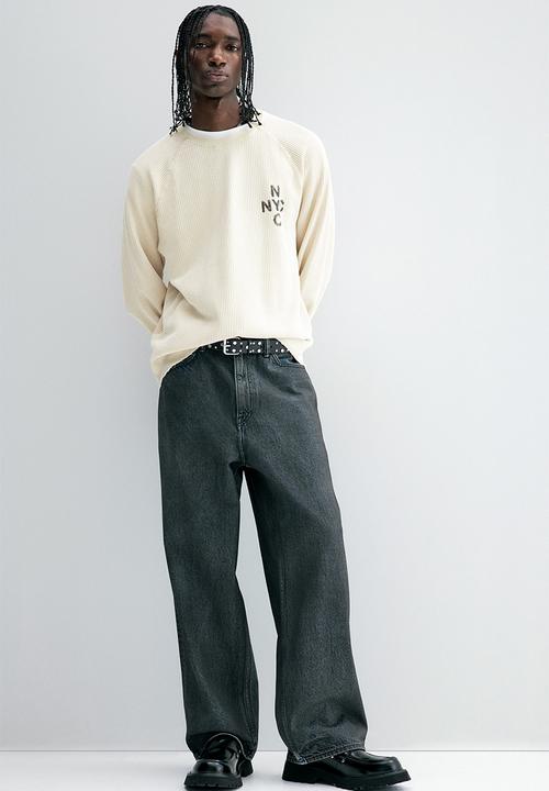 H&M - Regular fit waffled long-sleeved top - light beige nyc