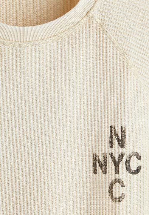 H&M - Regular fit waffled long-sleeved top - light beige nyc