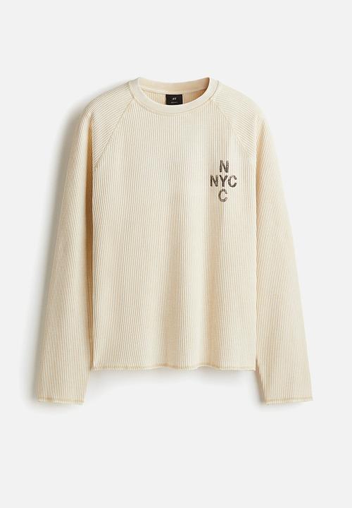H&M - Regular fit waffled long-sleeved top - light beige nyc