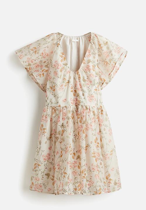 H&M - Butterfly-sleeved dress - cream/floral 