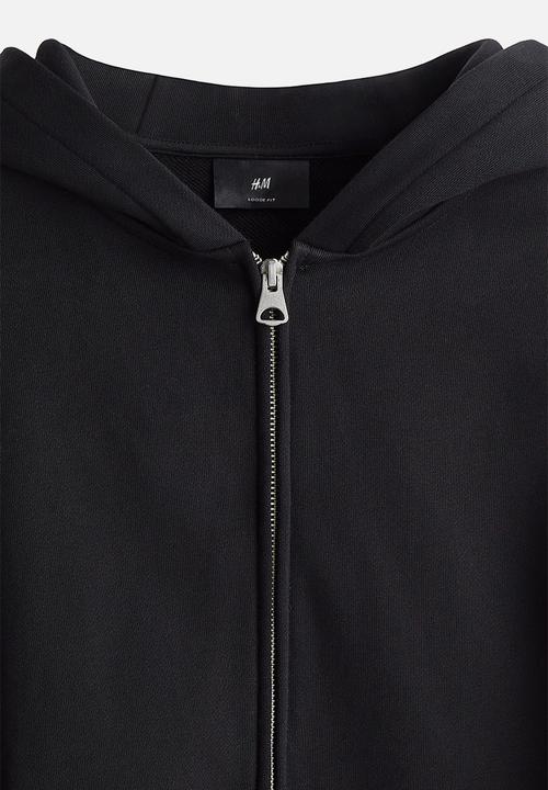 H&M - Loose fit boxy-style zip-through hoodie - black