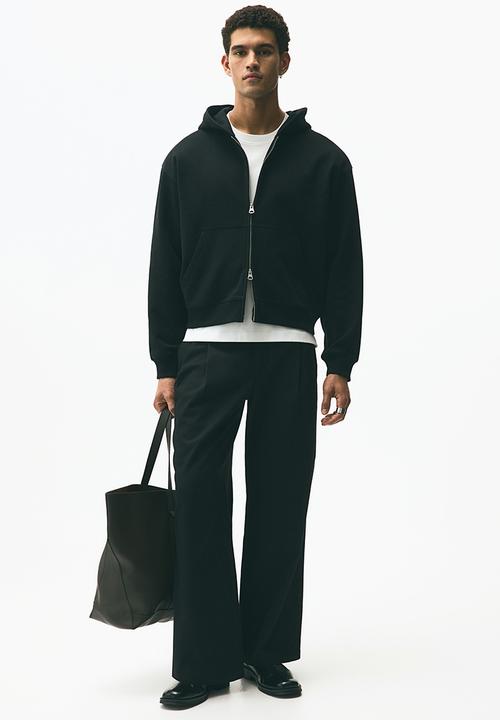 Loose fit boxy-style zip-through hoodie - black - 1300648001