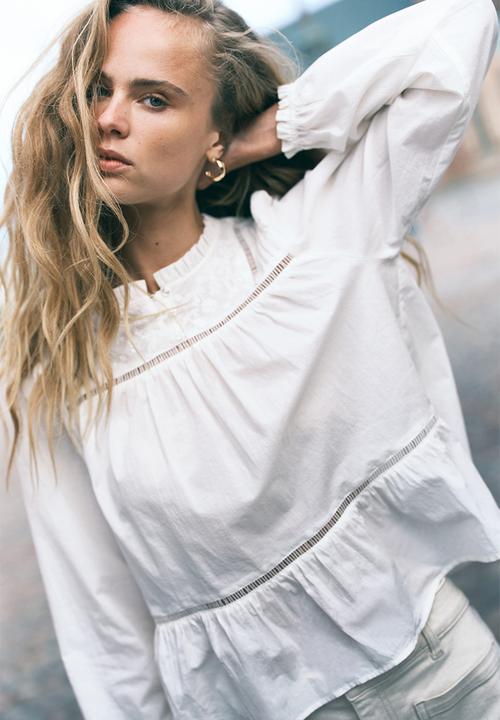 H&M - Embroidered cotton blouse - white
