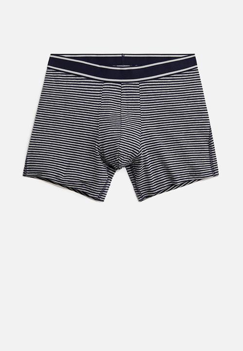 H&M - 3-Pack mid trunks - grey marl & navy blue striped