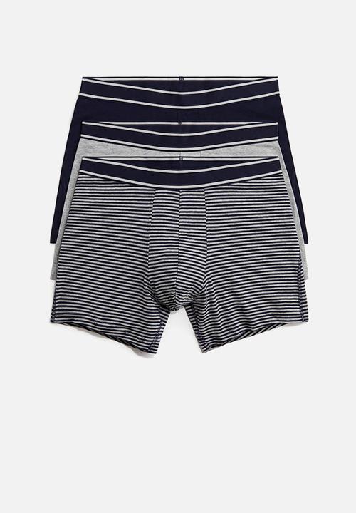 H&M - 3-Pack mid trunks - grey marl & navy blue striped