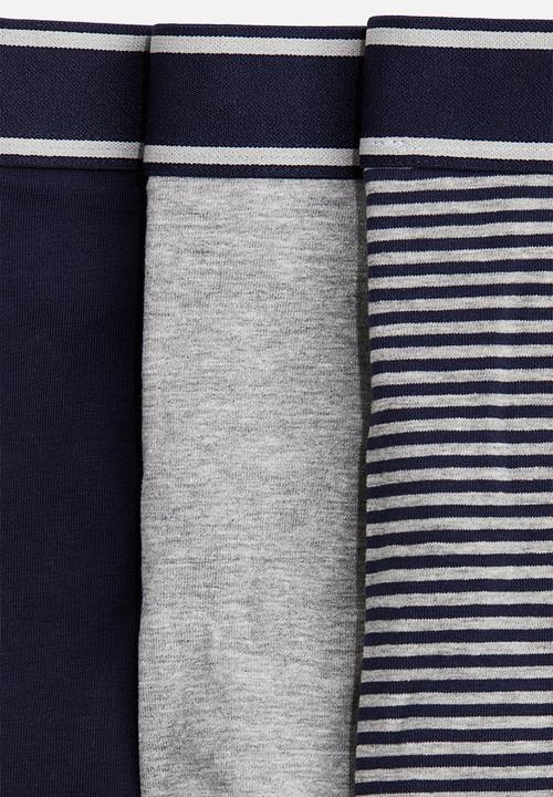 H&M - 3-Pack mid trunks - grey marl & navy blue striped