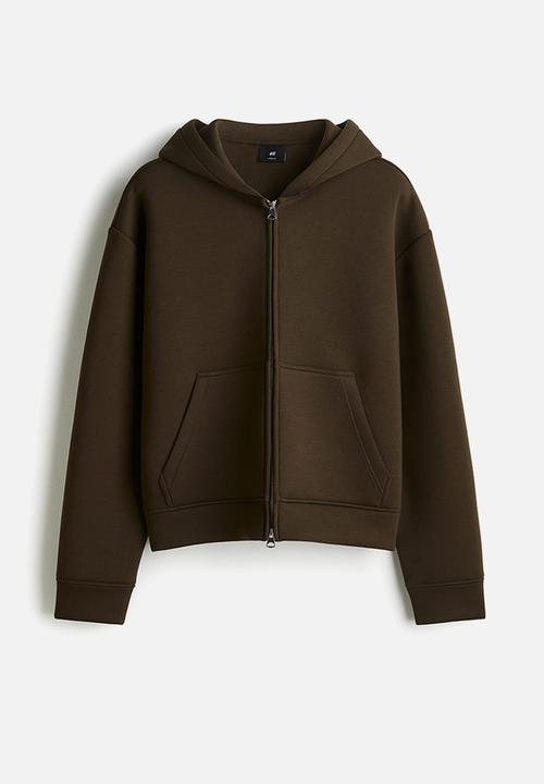 H&M - Loose fit scuba zip-through hoodie - dark khaki green