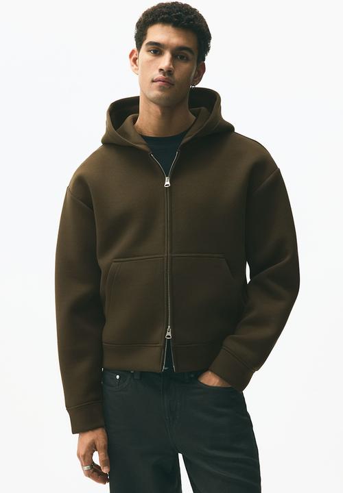 H&M - Loose fit scuba zip-through hoodie - dark khaki green