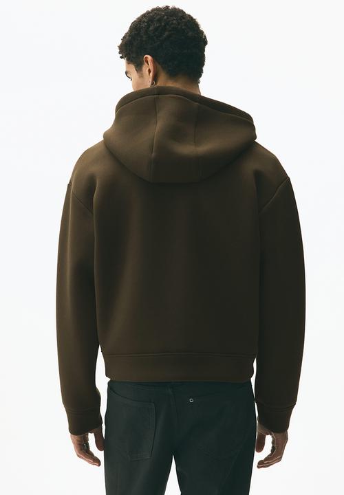 H&M - Loose fit scuba zip-through hoodie - dark khaki green