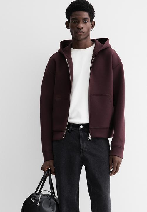 H&M - Loose fit scuba zip-through hoodie - dark plum purple