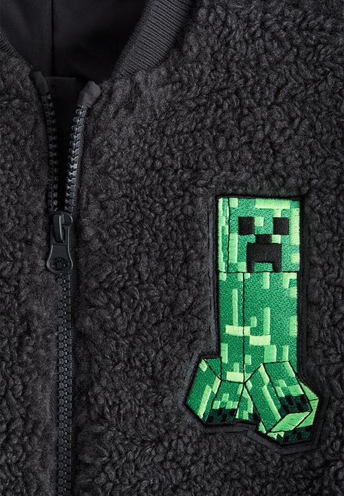 H&M - Teddy bomber jacket - dark grey/minecraft