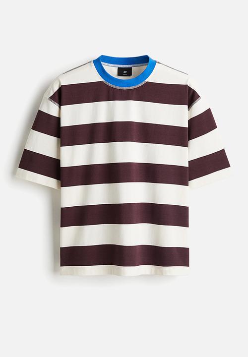 H&M - Loose fit T-shirt - plum purple & white striped