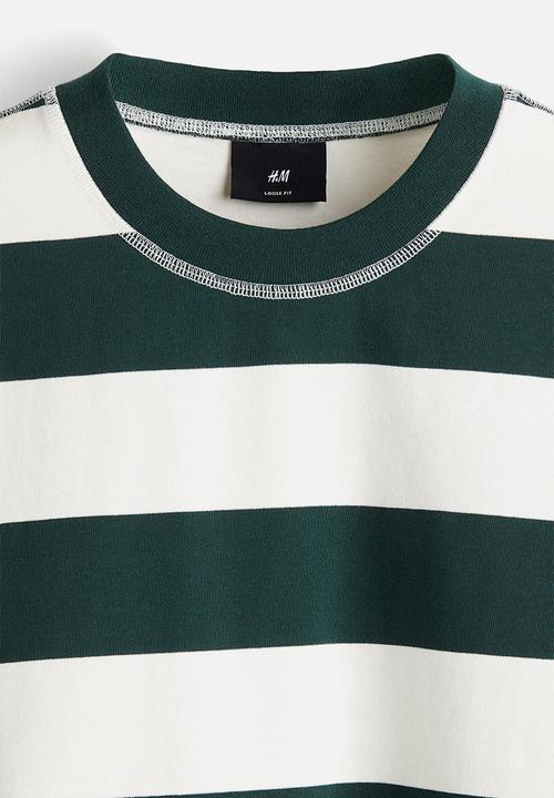 H&M - Loose fit T-shirt - forest green & white striped