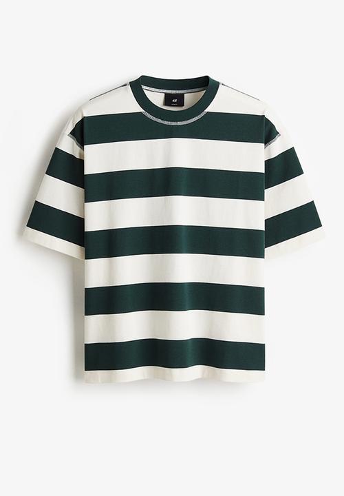 H&M - Loose fit T-shirt - forest green & white striped