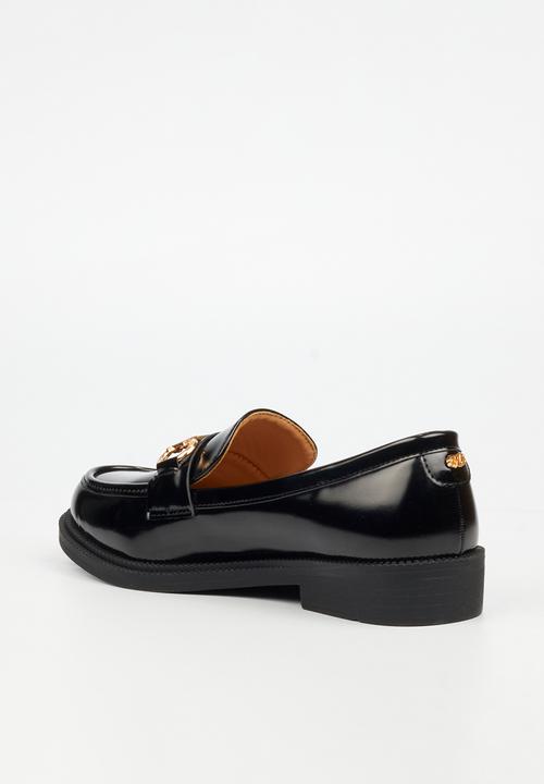 Miss Black - Cotton 1 gold buckle penny moc loafer - black