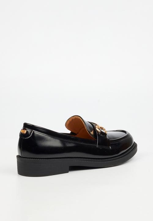 Miss Black - Cotton 1 gold buckle penny moc loafer - black
