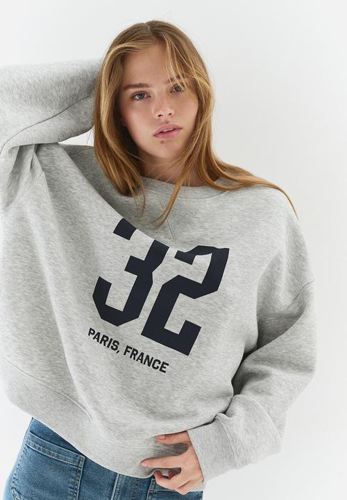 H&M - Motif-detail sweatshirt - grey marl/32