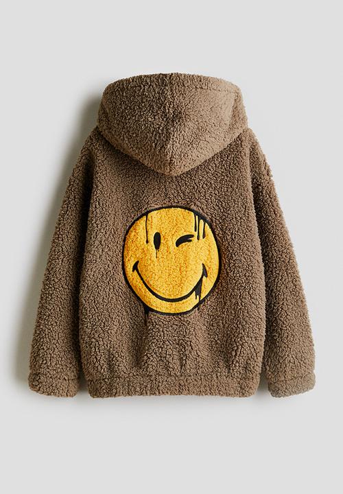 Motif-detail teddy hoodie - brown/smileyworld® - 1298282004