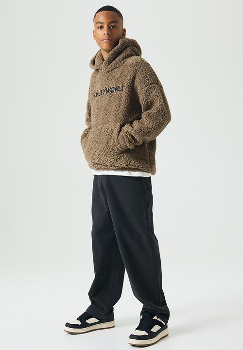 H&M - Motif-detail teddy hoodie - brown,multi
