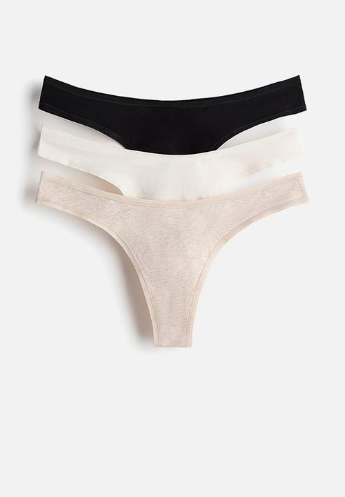H&M - 3-Pack cotton brazilian briefs - light beige marl & black