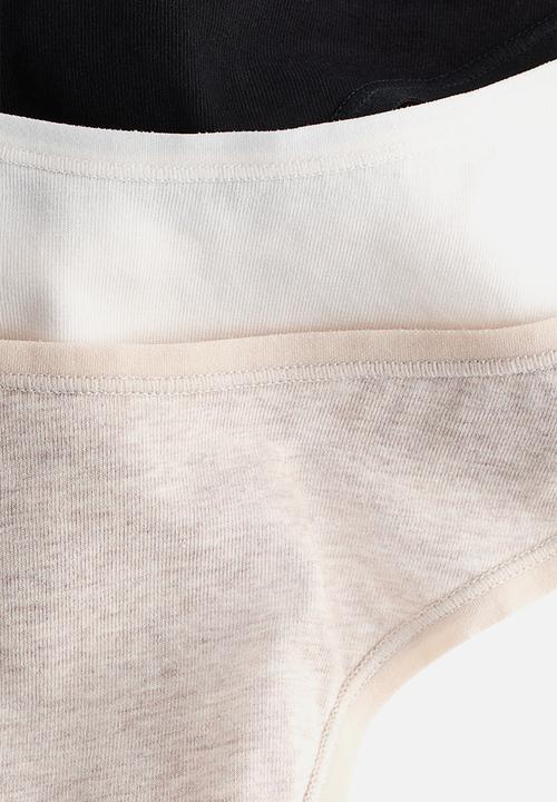 H&M - 3-Pack cotton brazilian briefs - light beige marl & black