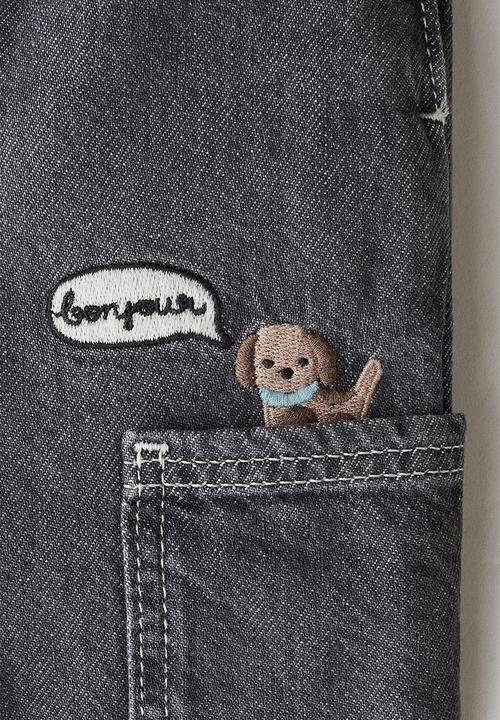 H&M - 2-piece dungarees and top set - grey/dogs