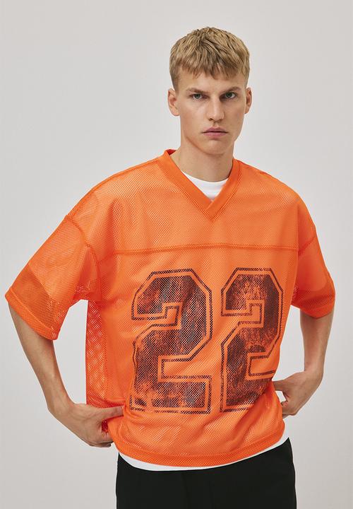 H&M - Oversized fit printed mesh T-shirt - orange 22