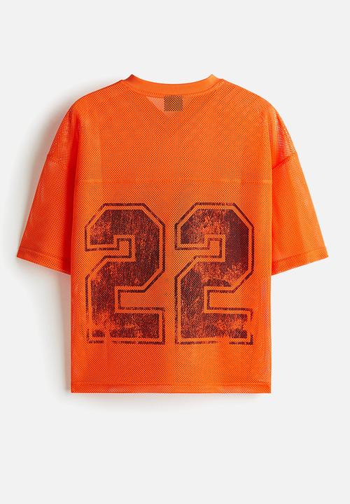 H&M - Oversized fit printed mesh T-shirt - orange 22