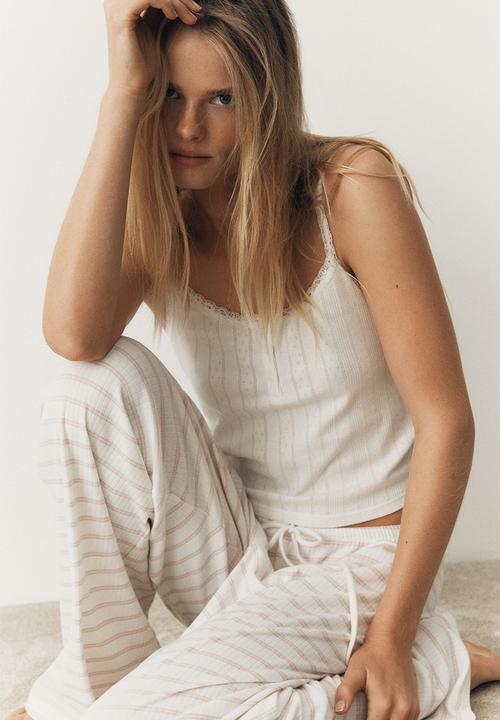 H&M - Cotton-blend trousers - white & light pink striped