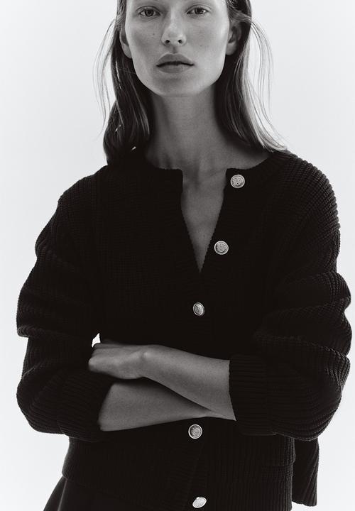 Rib-knit cardigan - black - 1248631010