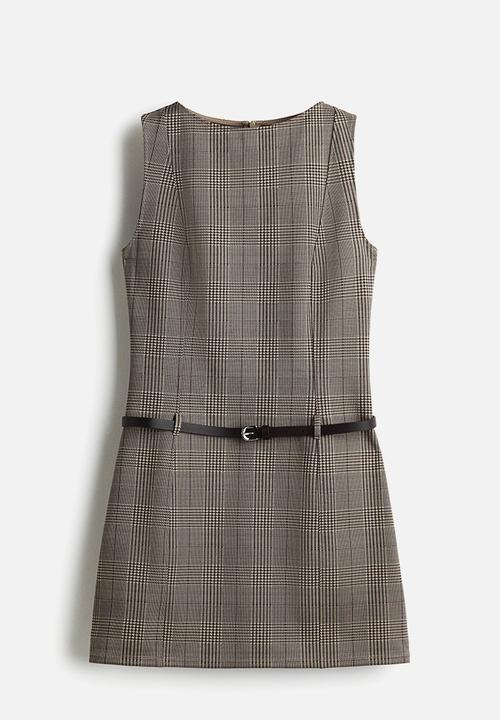 H&M - Belted mini dress - dark brown/checked