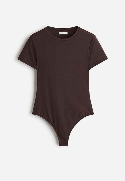 H&M - Short-sleeved microfibre body - dark brown
