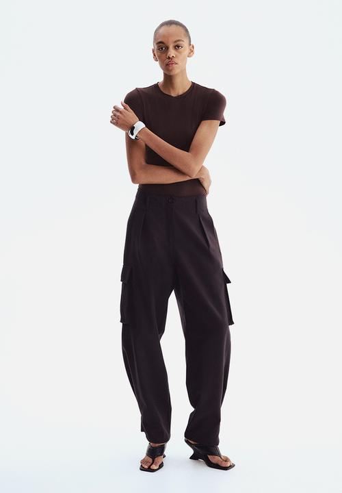 H&M - Short-sleeved microfibre body - dark brown