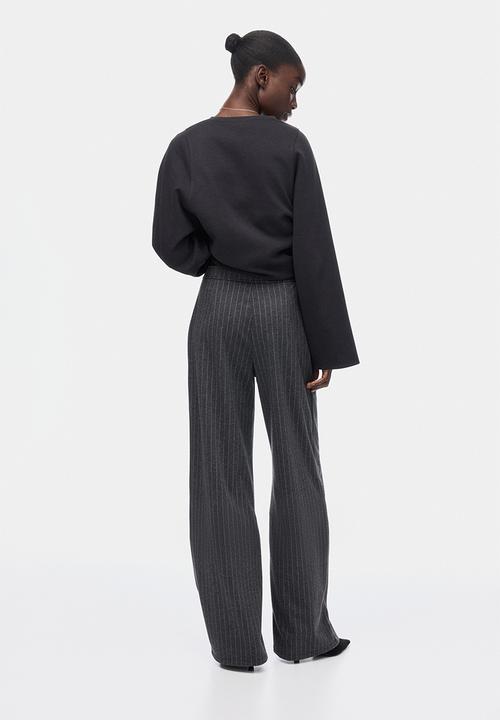 H&M - Wide trousers - dark grey marl/pinstriped