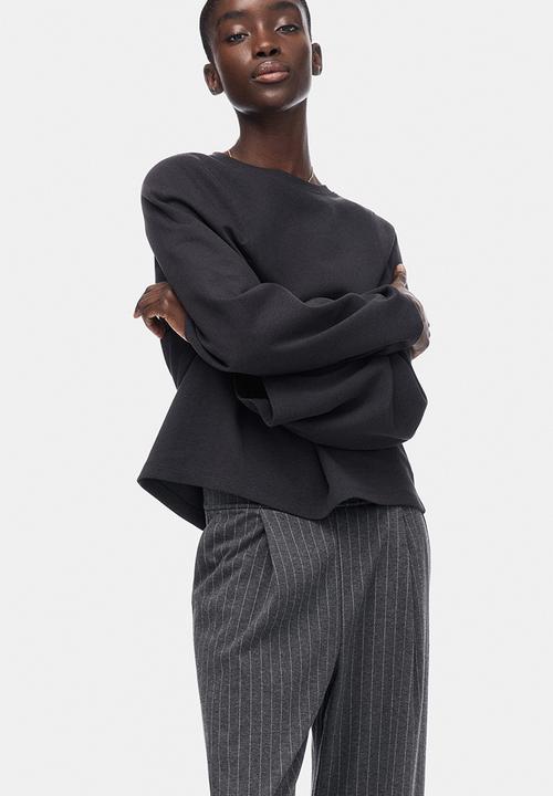 H&M - Wide trousers - dark grey marl/pinstriped