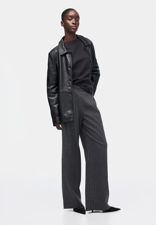 H&M - Wide trousers - dark grey marl/pinstriped