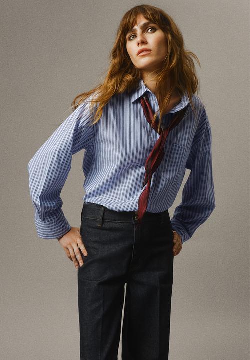 H&M - Oversized cotton poplin shirt - blue striped 