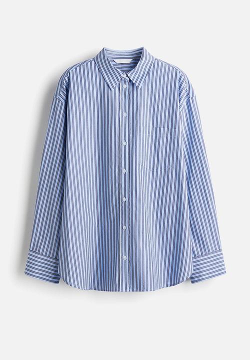 H&M - Oversized cotton poplin shirt - blue striped 
