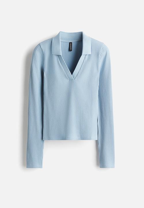 H&M - Ribbed collared top - light blue 