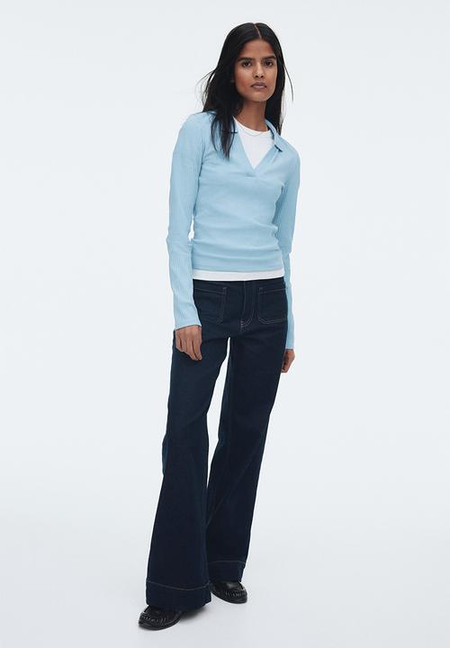 H&M - Ribbed collared top - light blue 