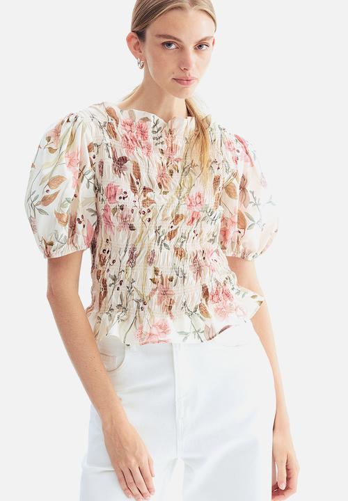 H&M - Smocked blouse - cream/floral