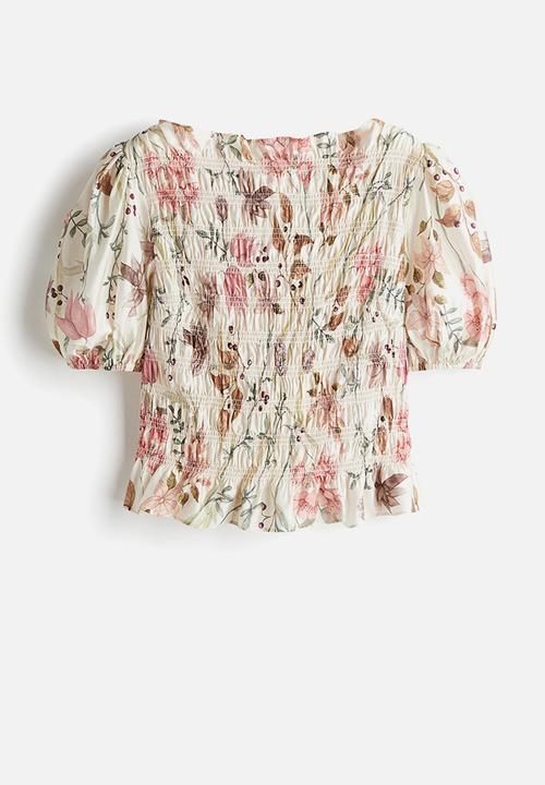 H&M - Smocked blouse - cream/floral