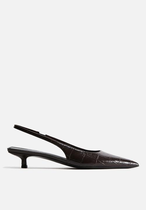 H&M - Kitten-heeled pointed slingbacks - dark brown/crocodile pattern