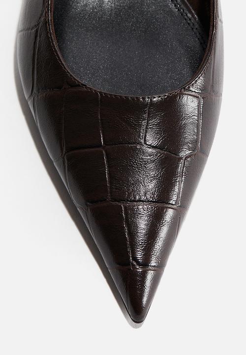 H&M - Kitten-heeled pointed slingbacks - dark brown/crocodile pattern