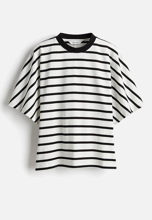 H&M - Waisted cotton T-shirt - white/striped