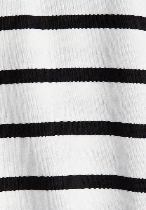 H&M - Waisted cotton T-shirt - white/striped
