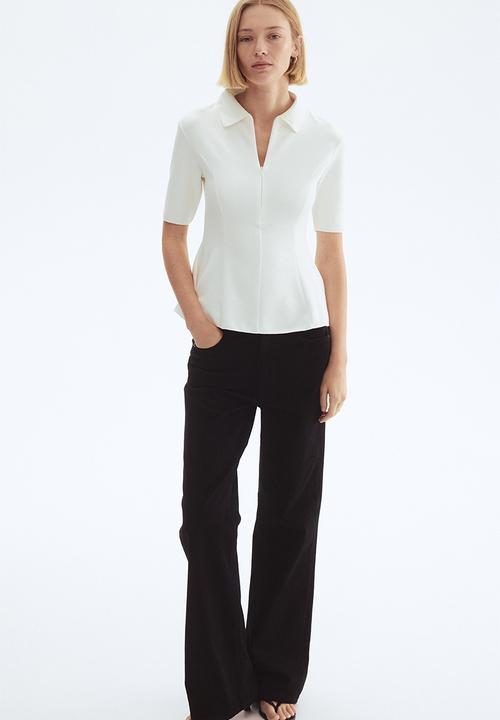 H&M - Collared interlock top - white